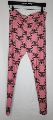 Leggings Lularoe alta curvilínea rosa preta estampa de gato elástica manteiga macia - Imagem 1 de 4