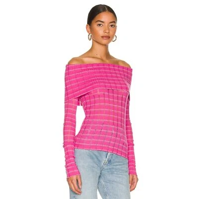 Free People Revolve NWT Snowbunny GF Rib Off Shoulder Top Fuschia Fizz Med New - Image 1 of 4