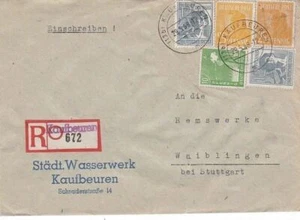 1948 Germany #560,#561(2),#566(2) on Kaufbeuren Reg Cover to Waiblingen *d - Picture 1 of 2