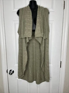 Ralph Lauren Womens Cardigan SZ L Cable Knit Linen Alpaca Open Sleeveless Olive - Picture 1 of 6