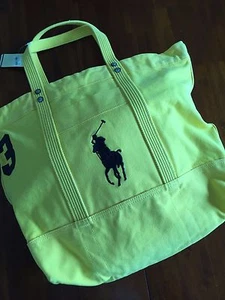 POLO RALPH LAUREN  Canvas Bright Yellow Black Ponny Rugby Tote  $ 119 - Picture 1 of 5