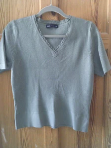 M&S collection, short sleeve, knit rib top, onyx-khaki, size 18, lace trim - Picture 1 of 6