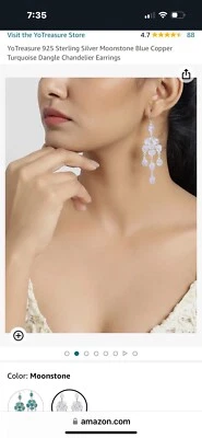 "Pendientes de araña colgantes de piedra lunar de plata de ley 925 YoTreasure, 3,3"" de largo" Foto 1 de 2