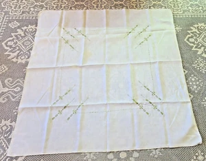 Vintage Embroidered Table Cloth 51" x 108” Has Some Spots Pictured White & Green - Picture 1 of 3