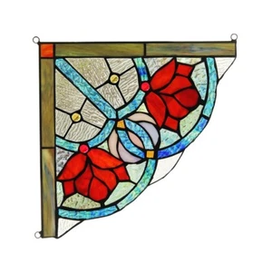 Stained Glass Roses Corner Window Panel 10 x 10 Handcrafted Art Glass Suncatcher - Picture 1 of 4