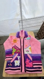 Kids Ethic Alpaca Cotton Knit Handmade In Ecuador Zip Hood Sweater Jacket Size 4 - Picture 1 of 4