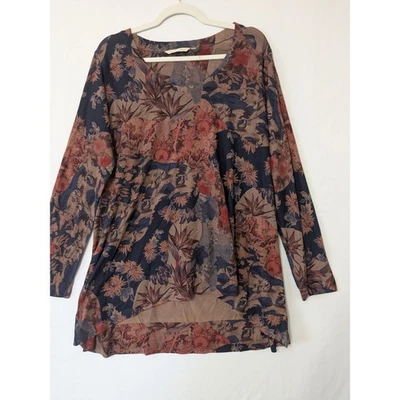 Top túnica suave envolvente floral retazos manga larga cuello en V para mujer talla 1X Foto 1 de 4