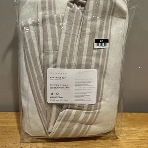 Pottery Barn Riviera Striped Linen/Cotton Curtain Tan Brown 50”x 108” Rod Pocket - Picture 1 of 4