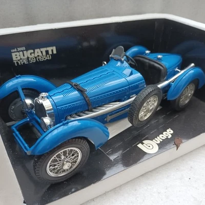 BURAGO 1/18  BUGATTI TYPE 59 1934 BLEUE TRES BON ETAT EN BOITE - Photo 1/3