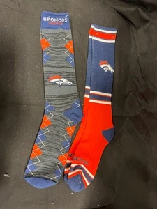Denver Broncos Men's Long Crew Socks Large 2 Pairs - Picture 1 of 2