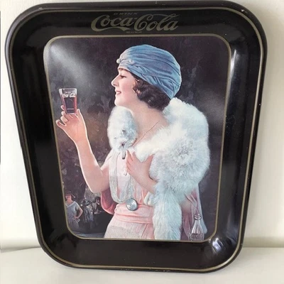 Coke tray with Lady in Pink Dress & White Fur Stole holding Coke glass - Image 1 of 4