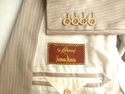 Brioni Blazer 54C/44S Silk Beige Great Condition Suit Jacket Stripes - Image 1 of 4