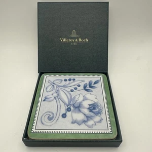 Villeroy & Boch 4 Vintage  Drink Coasters Cork Blue Floral, NIB - Picture 1 of 6