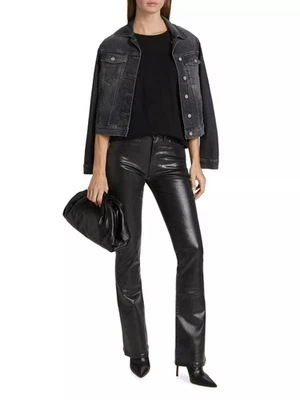 NUEVO 3x1 NYC Farrah Negro Recubierto Tiro Alto Campana Parte Inferior Pantalones Brillantes Para Mujer 28 Foto 1 de 4