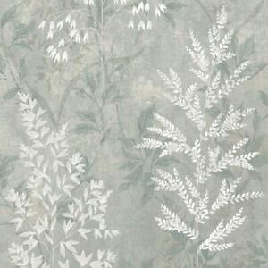Rasch Texture Effect Sage Green Garden Wallpaper Floral Metallic Feature Wall