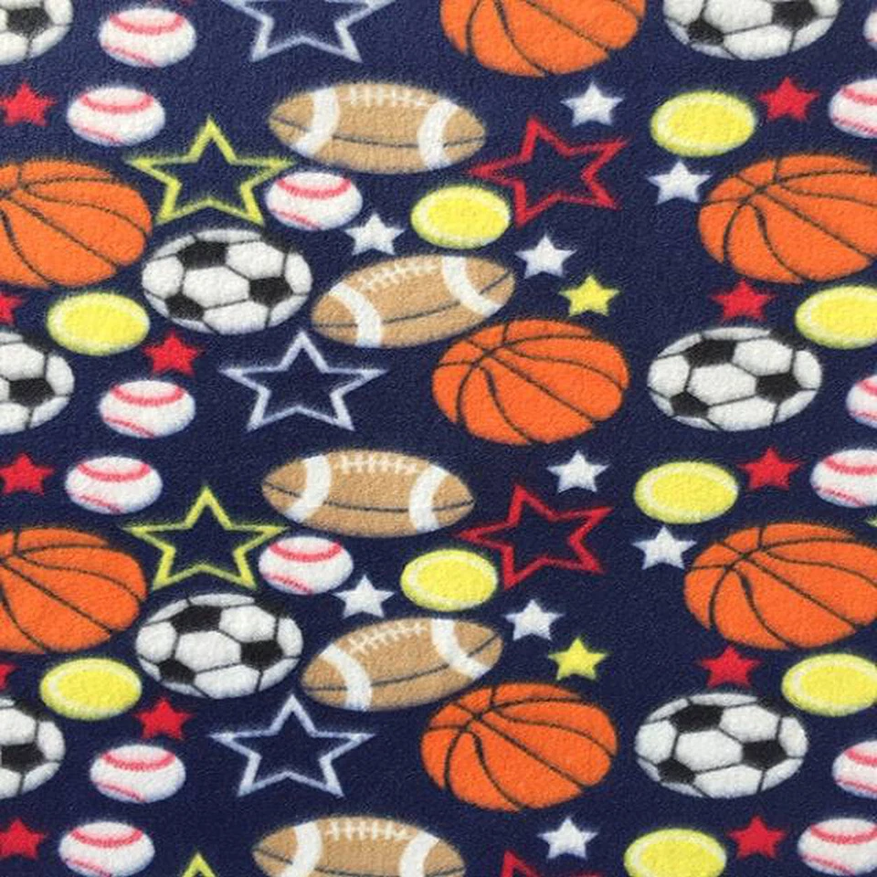 Tela polar con estampado azul marino multideportivo - 60" de ancho - se vende por yarda y perno Foto 1 de 1