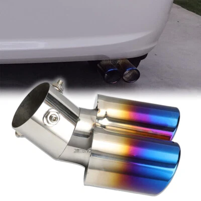 Tubo de escape trasero doble para coche punta silenciador trasero accesorio universal de acero inoxidable Foto 1 de 4