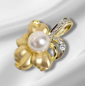14 Karat Gelbgold Anhänger Blume mit Perle und Diamanten 5,7gr - Bild 1 von 8