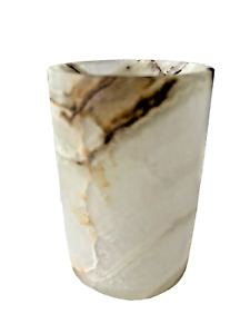 Vintage Onyx Votive Tea Light Round Column Cylinder Candle Holder Beige Brown