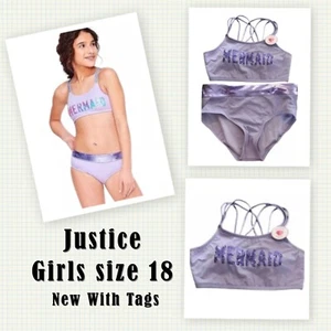 Justice Girls 2 Piece Swimsuit Set ~ Lavender ~ Mermaid Sequins Size 18 ~ NWT - Picture 1 of 6