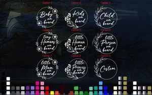 Baby Kids Little Tiny Human on Board Sticker Decal Car Safety Sign Round Wreath - Picture 1 of 1