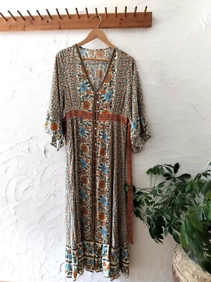 Maxi Vestido Gypsy Tale Boho Festival Tres Cuartos Manga Acampanada Floral Fluido L Foto 1 de 4