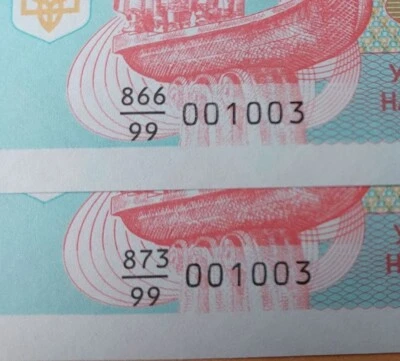 Ukraine Lot 2 pcs 5000 Karb 1993 Pick 93 aUNC-UNC with one #001003 Replacement - Image 1 of 3