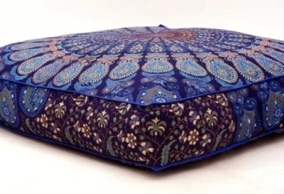 35" Large Blue Indian Mandala Square Floor Pillow Case Cushion Cover Dog Bed US - Image 1 of 3