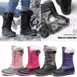 Youth Boys Girls Snow Boots Insulated Winter Warm Knee High Ski Boots Size 9T-6 - Picture 1 of 22