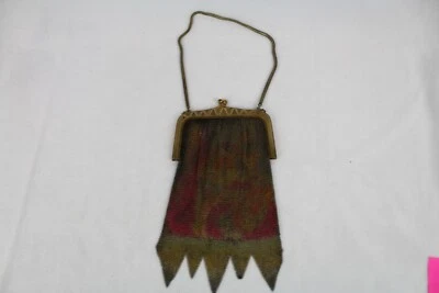 Whiting & Davis Metal Mesh Chain Bag Pink Grey Abstract Gold Rope Handle - Image 1 of 4