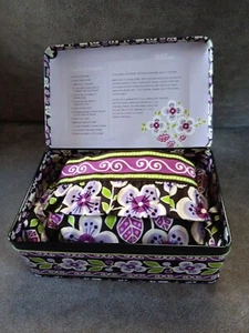 Vera Bradley Apron Plum Petals Pattern Matching Metal Tin 2011 New Purple Flora - Picture 1 of 9