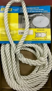 LÍNEA DE MUELLE BLANCO NYLON 3 HILOS TRENZADO 5/8 X 30 FT 50-42611 BARCO CORDAJE ACOPLAMIENTO - Imagen 1 de 1