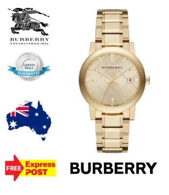 NEW BURBERRY 'THE CITY' BU9033 GOLD/CHAMPAGNE CHECK MENS WOMENS UNISEX WATCH - image 1 of 4
