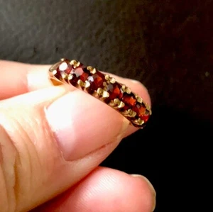 Vintage 9ct Yellow Gold Garnet Half Eternity Ring - Picture 1 of 4