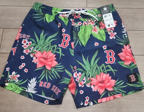 Men’s Size Medium Hurley x ‘47 Boston Red Sox Cannonball Hawaiian Swim Shorts Cover