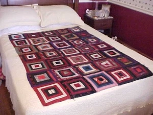 VINTAGE HAND PIECED QUILT TOP, CRAZY, MULTICOLORED SQUARES DESIGN - Picture 1 of 7
