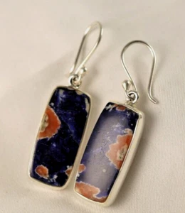 Pendientes colgantes/gotas de sodalita de plata de ley .925 de alambre naturales - Imagen 1 de 4