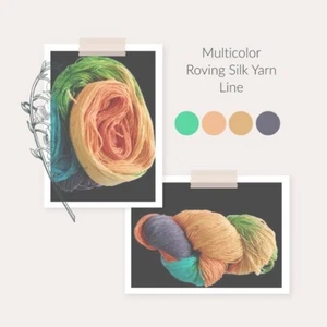 Knitsilk Top yarn Mulberry Silk Roving Yarn in shades of Orange Green blue Shade - Picture 1 of 10