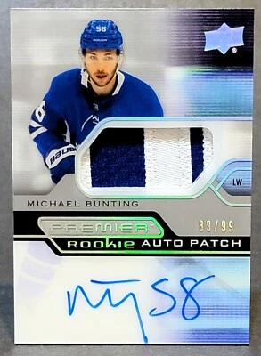 2021-22 Upper Deck Premier Acetate Rookie Auto Patch AR-MB Michael Bunting 89/99 - Image 1 of 2
