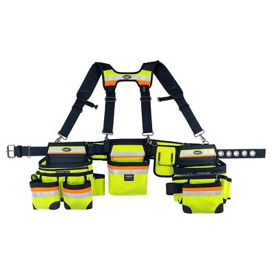 Bucket Boss 3 Bag Tool Belt with Suspenders in Safety Yellow with High-Visibi... - Image 1 of 4