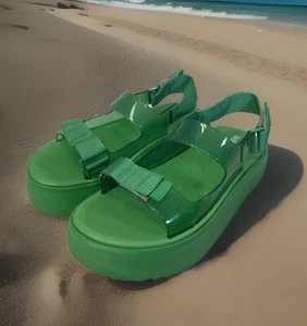 Melissa Platform Sandals Women 10 Green Adjustable Chunky Vegan - Picture 1 of 10