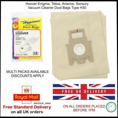 FITS HOOVER TELIOS ENIGMA ARIANNE SENSORY H30 H52 VACUUM CLEANER PAPER DUST BAGS - Image 1 of 4