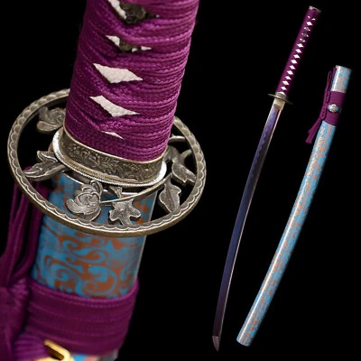 All Purple Katana 1095 Carbon Steel Japanese Samurai Sword Razor Sharp - Image 1 of 4