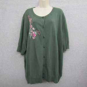 Woman Within Sweater Womens 3X Green Short Sleeve Floral Sweatshirt Cardigan - Picture 1 of 11