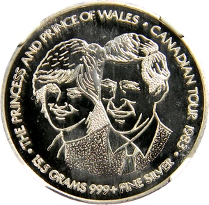 Canadá 1983 Charles & Diana Visit Silver Souvenir Medalla NGC MS 66 (01-10) - Imagen 1 de 4