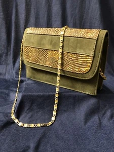 Maxine Clutch Bag Megalithic Celtic Style Art Embossed Leather Suede Italian NEW - Picture 1 of 12