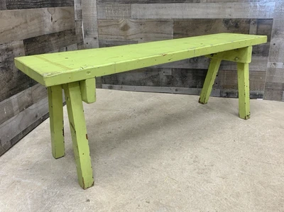 Vtg Wood Bench Handmade Green Water Bucket Crock Display Cottagecore Farmhouse - Image 1 of 4