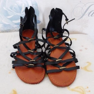 UNIVERSAL THREADS BLACK ZIP BACK GLADIATOR SANDAL SIZE UK 6 us 8 - Picture 1 of 6