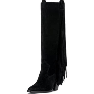 Vince Camuto Women Pelia Long Fringe Western Boots Size US 7M Black Suede - Picture 1 of 4