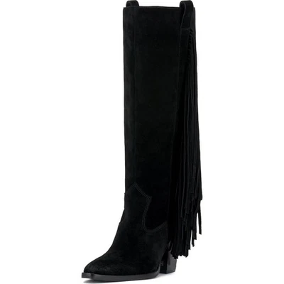 Vince Camuto Women Pelia Long Fringe Western Boots Size US 7M Black Suede - Image 1 of 4